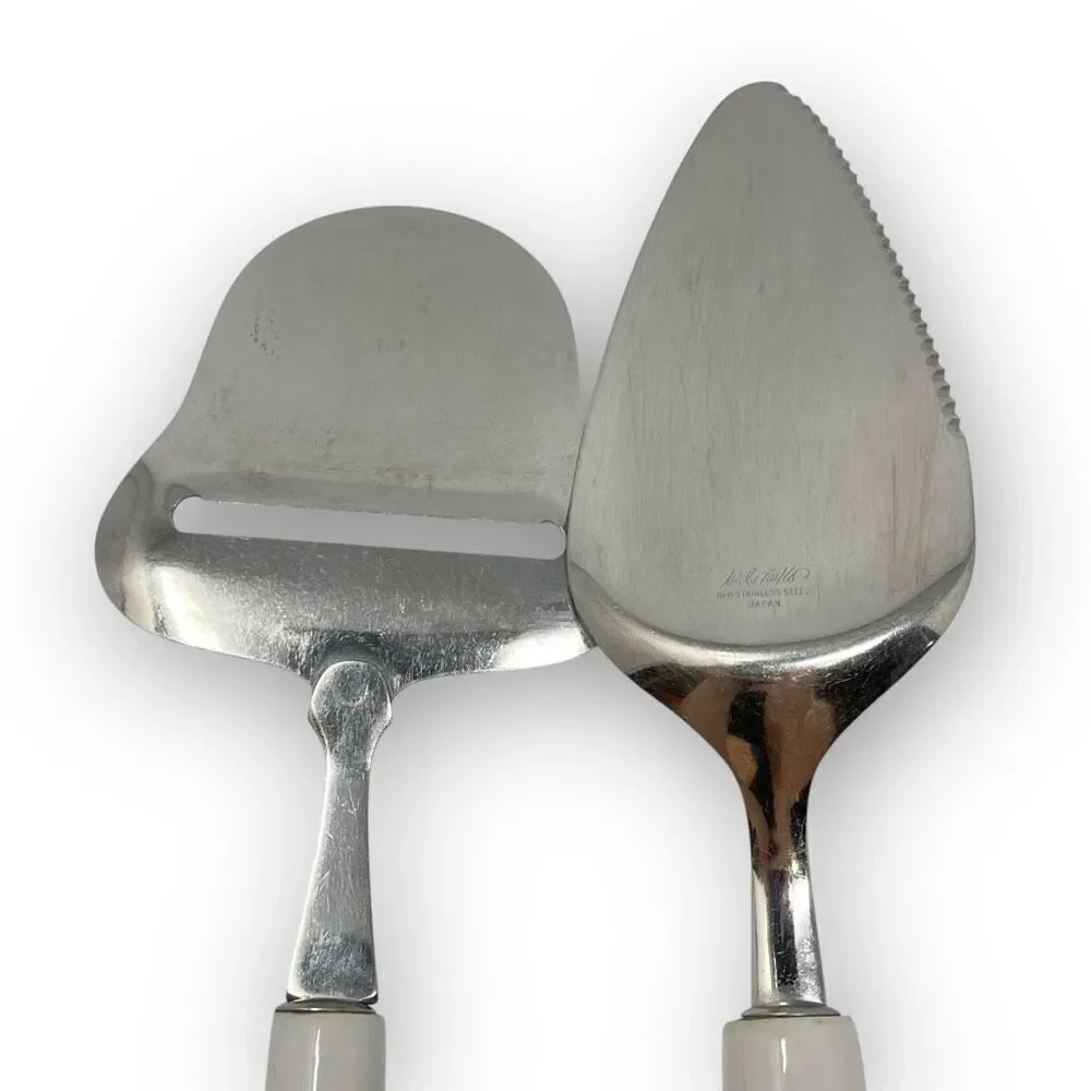 Lord & Taylor Blue White Stainless Steel Ceramic Cheese Slicer & Cake Server